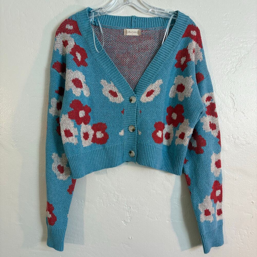 Altar'd State Blue Red‎ Knitted Cardigan Long Sleeve